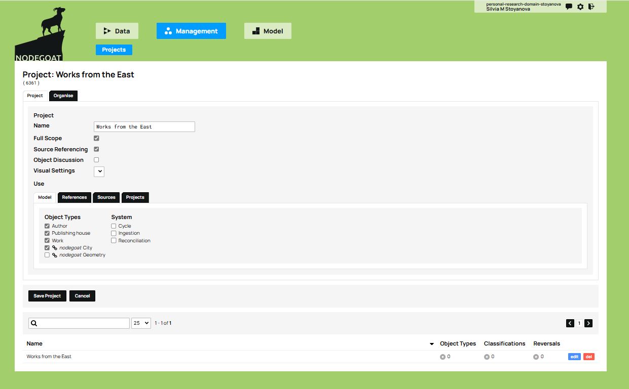 The Management panel, with the objects we created